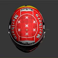 Red Military Combat Helmet With Marboro Vodafone Logos And Reflective Design