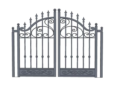 Wrought Iron Gate Double Door Design With Ornate Scrollwork And Spiked Top Details 3d model
