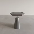 Modern Hexagonal Side Table With Dark Wood Top And Conical Gray Metal Base 3d model