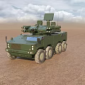 Green 8 Wheeled Military Tactical Vehicle With Weapon System And Radar In Desert Terrain
