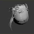 Game Film Character 3D Model With White Long Hair High Bun Flowing Ornaments Exquisite Styling