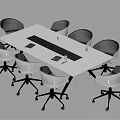 Modern Rectangular Office Table With Gray Back White Seat Wheeled Chairs 3d model