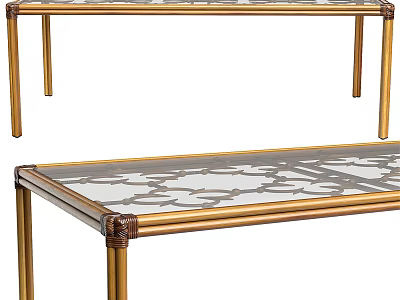 Elegant Dining Table With Gold Legs Glass Top And Intricate Pattern Design 3d model