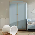 Blue Kids Desk With Star Cloud Wall Decor And Toy Accessories In Bedroom