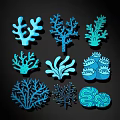Blue Coral and Seaweed Patterns Wall Decor Featuring Nine Different Shapes 3d model