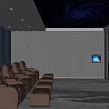 Stunning Home Theater Interior Featuring Starry Ceiling Large Screen And Comfortable Leather Recliners
