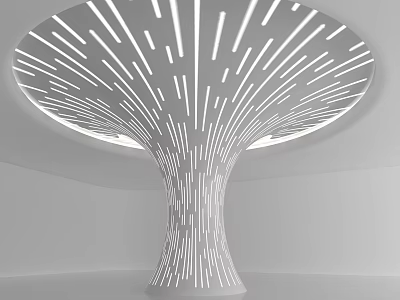 Modern Pillar with Vertical Radiating White Lines and Circular Canopy Top Design 3d model