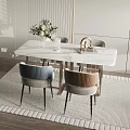Modern Dining Table Set With Marble Top Metal Legs And Upholstered Chairs