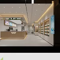 Modern Mall Shop With Glass Facade Display Shelves Tables And Green Plants