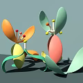Colorful Abstract Plant Shaped Decorative Ornaments With Vibrant Petals And Stems