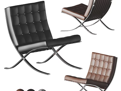Modern Accent Chairs With Black Brown Leather And Crossed Metal Frames 3d model