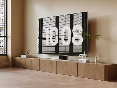 Modern Wooden TV Stand With Storage Cabinets TV And Potted Plant In Bright Room 3d model