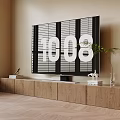 Modern Wooden TV Stand With Storage Cabinets TV And Potted Plant In Bright Room