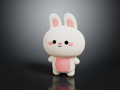 Cute White Rabbit Doll With Pink Ears Belly And Smiling Blush Cheeks 3d model