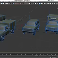 Multiple Green Military Vehicles Showcasing Various Models Like Trucks And SUVs 3d model