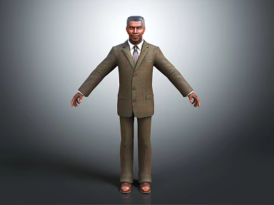 A Man In Formal Suit Standing With Arms Outstretched On Gray Background 3d model