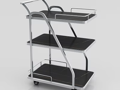 Three Tier Utility Cart With Metal Frame Black Shelves And Wheels 3d model