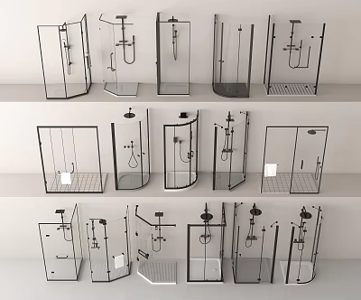 Modern Shower Systems with Various Designs and Styles Showcased in Collection 3d model