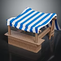 Blue And White Striped Canopy Tent With Wooden Frame And Stable Base Structure