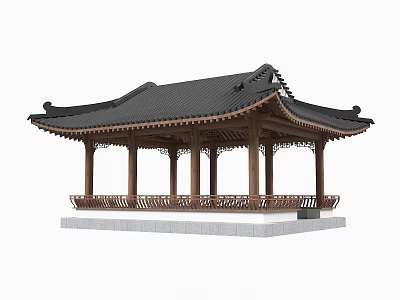 Traditional Oriental Garden Pavilion With Black Roof Wooden Columns And Intricate Carvings 3d model