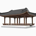Traditional Oriental Garden Pavilion With Black Roof Wooden Columns And Intricate Carvings