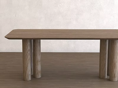 Minimalist Wooden Dining Table With Four Cylindrical Legs And Light Wood Grain 3d model
