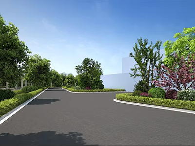 Garden Landscape Design with Curved Path Lined by Green Trees and Colorful Shrubs 3d model