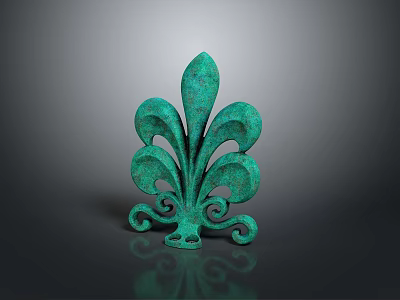 Green Leaf Shaped Decorative Ornament With Curled Design And Metallic Finish 3d model