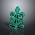 Green Leaf Shaped Decorative Ornament With Curled Design And Metallic Finish