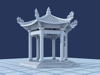Ancient Chinese Pavilion With Ornate Eaves Stone Pillars And Tiled Roof 3d model