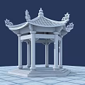 Ancient Chinese Pavilion With Ornate Eaves Stone Pillars And Tiled Roof