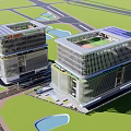Modern Sustainable Office Building Design With Glass Curtain Wall And Rooftop Solar Panels