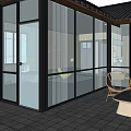Modern Homestay Building with Black Tiled Roof Glass Windows Wooden Structure and Glass Railing Balcony