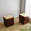 Dark Wood Bedside Tables With Light Patterned Top In Room Corner Near Window 3d model