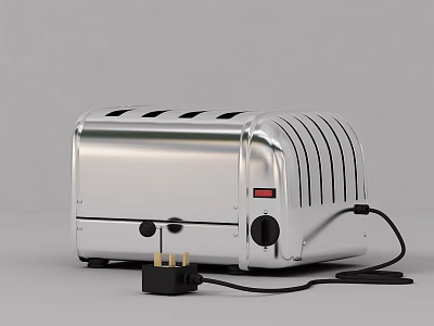 Sleek Silver Toaster Kitchen Appliance With Plug And Modern Design 3d model