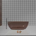 Transparent Blue Bathtub In Bathroom With White Striped Tiles And Silver Faucet