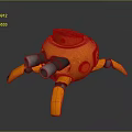 Orange Mechanical Robot With Multiple Legs And Cannons On Body Design