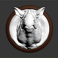 Silver Rhinoceros Head Decorative Furniture Accent With Brown Round Base