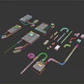 Detailed Industrial Mechanical Parts 3D Models With Pipes Valves And Control Boxes
