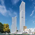 Modern Urban Architecture With Glass Facades Plaza And Outdoor Seating Area
