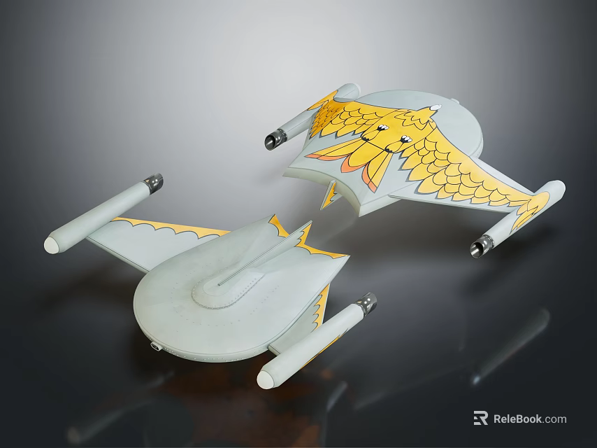 Unique White Model Spaceship With Golden Dragon Design And Cylindrical Parts 3d model 