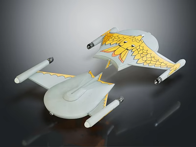 Unique White Model Spaceship With Golden Dragon Design And Cylindrical Parts 3d model