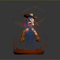 Cowgirl Character With Red Braids Riding Blue Horse On Orange Desert Base