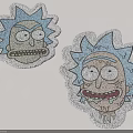 Two Rick Style Cartoon Character Stickers With Blue Spiky Hair Exaggerated Expression And Glittery Design