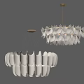 Modern Minimalist White Chandeliers With Curved Fan Shaped Panels And Golden Top Connections