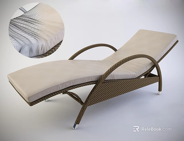 Modern Wicker Lounge Chair with Beige Textured Cushion and Curved Frame 3d model 