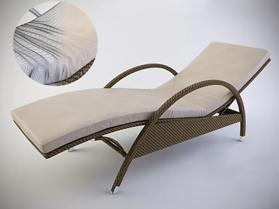 Modern Wicker Lounge Chair with Beige Textured Cushion and Curved Frame 3d model