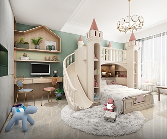 Girl's Room Castle Princess Bed Piano Training Area 3d model