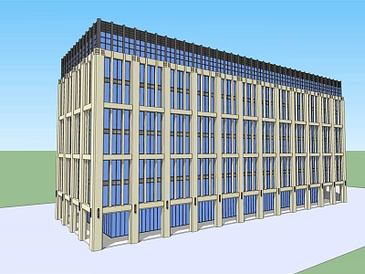 Modern Office Building Exterior With Light Colored Facade And Blue Glass Windows 3d model