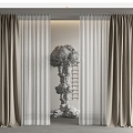 Cream Wind Curtain Gauze Curtain Vertical Curtain Roman Rod 3d model